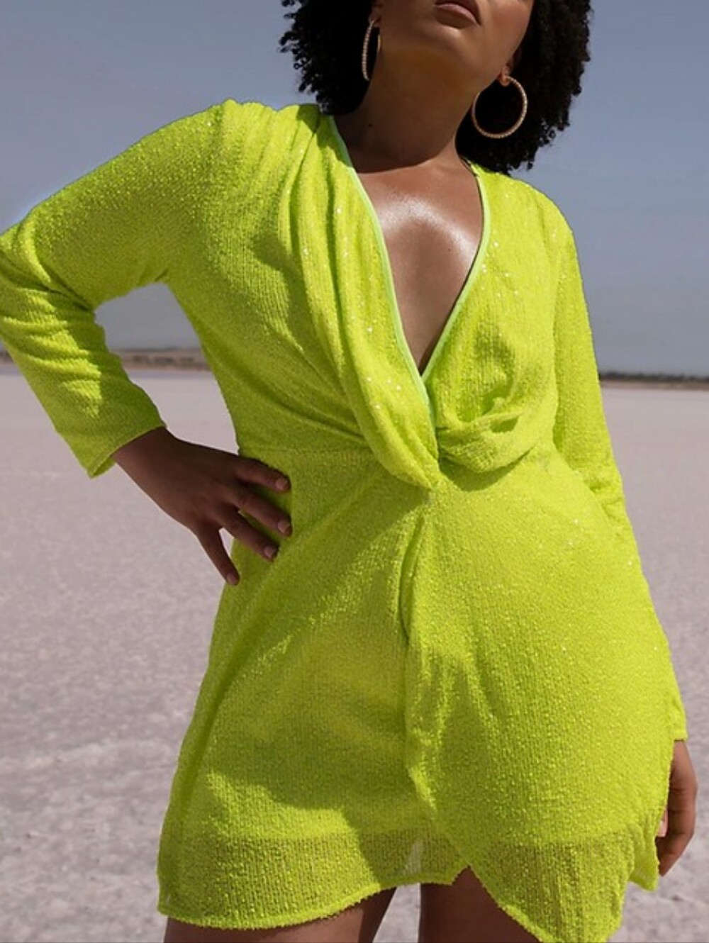 PLT Lime Sequin Mini Dress L